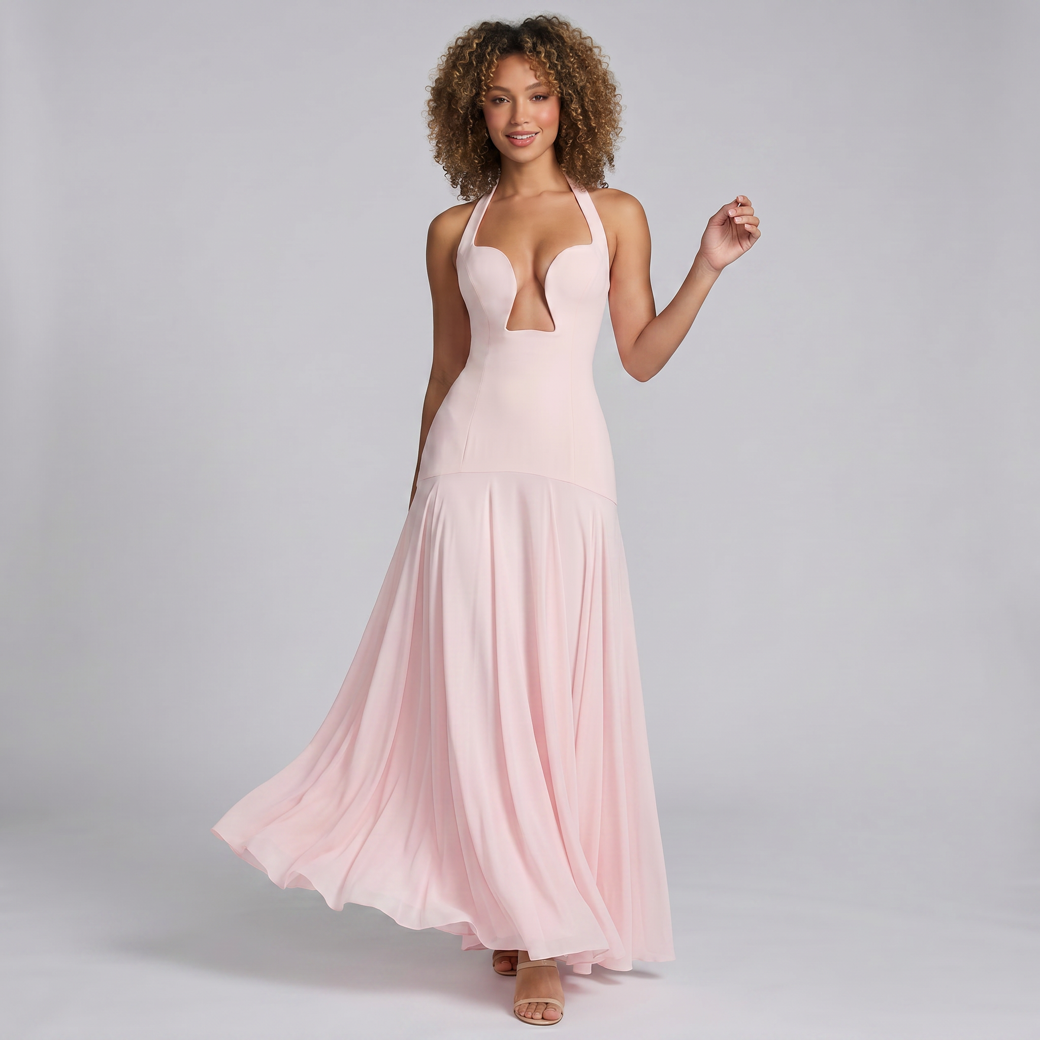 Women’s Halter-Neck Cut-Out Chiffon Evening Maxi Dress