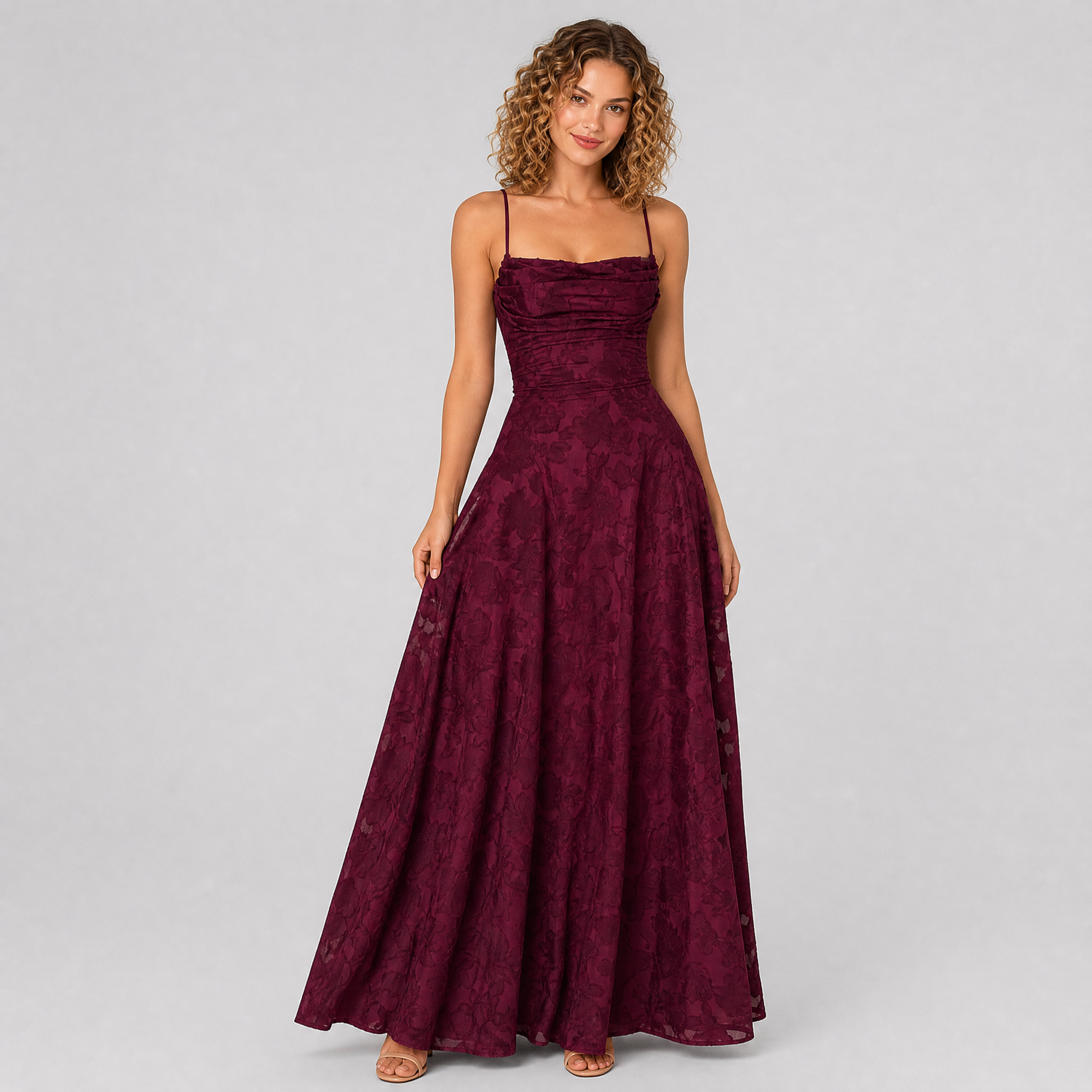 Women’s Jacquard-Texture Cowl-Neck Occasion Maxi Dress