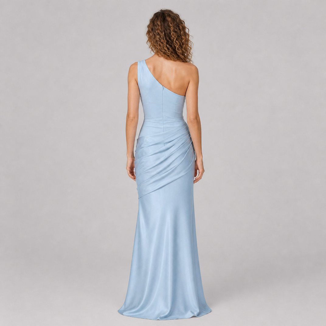 Women’s One-Shoulder Satin-Finish Ruched Occasion Dress