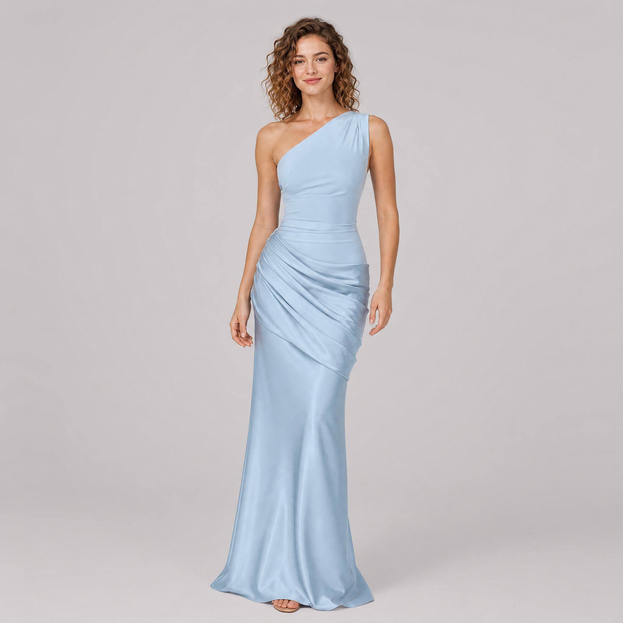 Women’s One-Shoulder Satin-Finish Ruched Occasion Dress