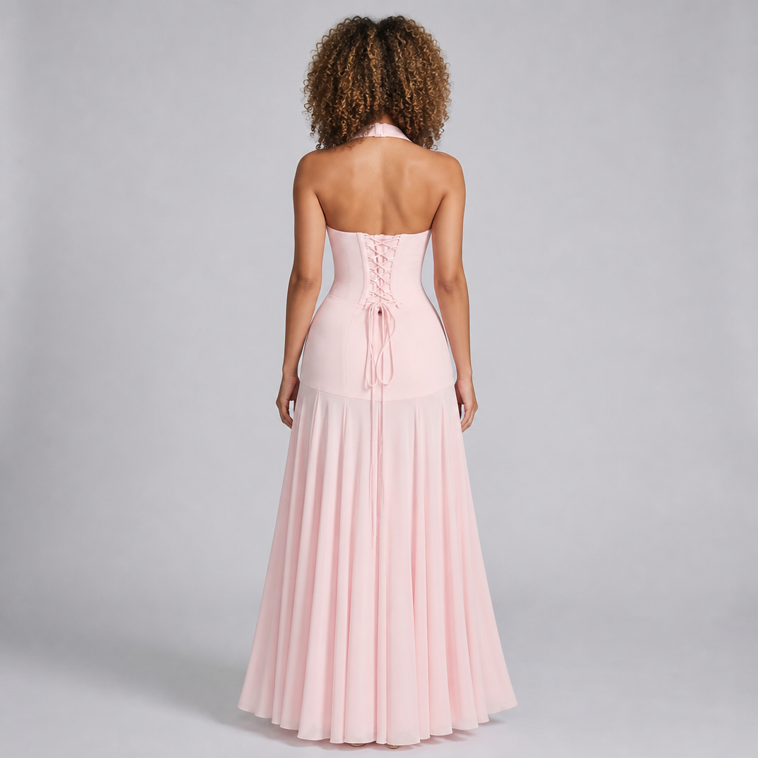 Women’s Halter-Neck Cut-Out Chiffon Evening Maxi Dress
